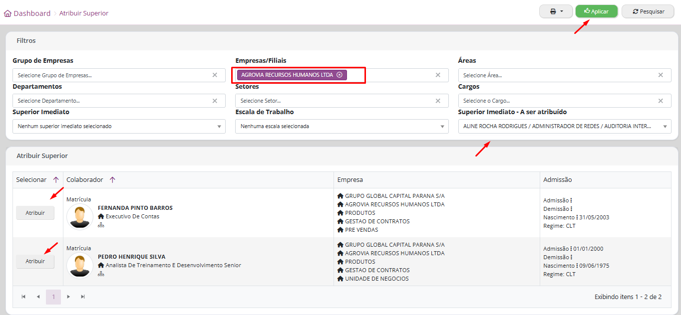 Atribuição de superior imediato – Suporte RHGestor